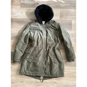 Gap winter coat parka puffer faux fur lined green jacket  size XL Primaloft